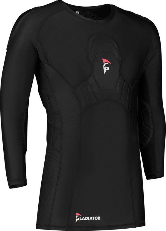 Zwart lange mouwen shirt met protectie op schouders, borst en bovenarmen. Gladiator logo.