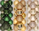 42x pcs petites boules de Noël en plastique or, champagne et vert foncé 3 cm - Décorations de Noël
