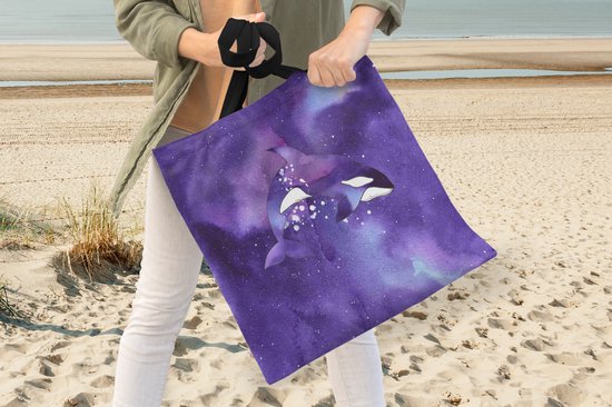 Sac bandoulière - Sac de plage - Shopper Fish - Orque - Violet - Aquarelle - 40x40 cm - Sac coton