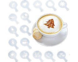 Cappuccino Sjabloon | Koffie Barista Stencils | Strooipad Duster Spray | Herbruikbaar Barista Tool Set | Cacao Sjablonen | 16 stuks Koffie Decoratie Mal