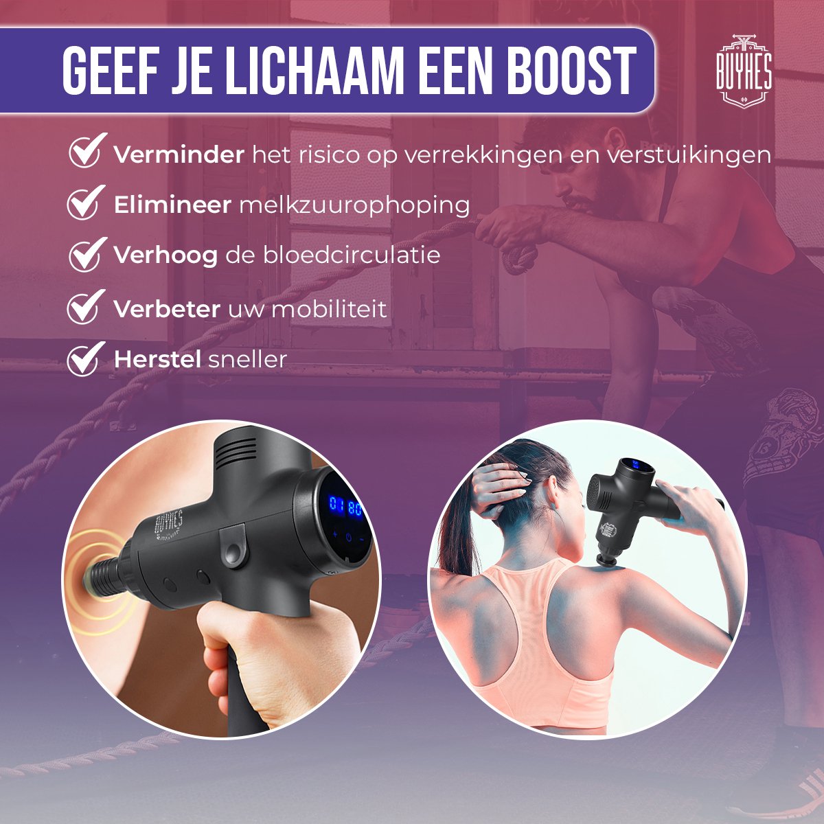 Afbeelding 2 van BuyHes massage gun - Massage apparaat - Pijnbestrijding