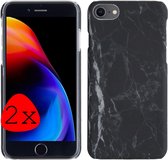 Hoes Geschikt voor iPhone SE 2022 Hoesje Marmer Case Marmeren Cover Hoes Hardcover - Zwart - 2 Stuks