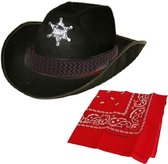 Cowboy verkleed set Cowboyhoed zwart Sheriff met rode western zakdoek