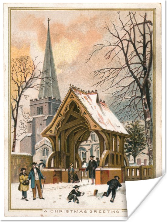 Poster Kerst - Winter - Retro - Kerstmis Decoratie - Kerstversiering - Kerstdecoratie Woonkamer