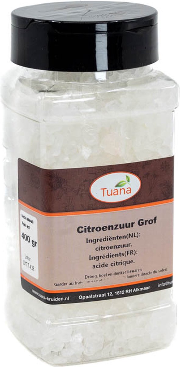 Goedkoopste Tuana Kruiden - Citroenzuur Grof - Strooibus 400 Gram - MP-C-0020