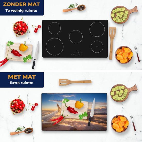 Chefcare Inductie Beschermer Vliegtuig in de Lucht met de Zon - 90x55 cm - Afdekplaat Inductie - Kookplaat Beschermer - Inductie Mat