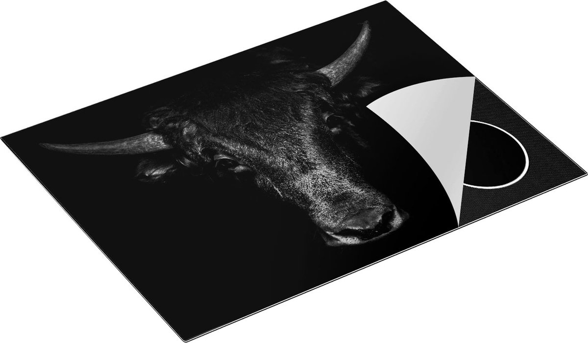 Chefcare Inductie Beschermer Stierenkop - Stier - Zwart Wit - 70x55 cm - Afdekplaat Inductie - Kookplaat Beschermer - Inductie Mat
