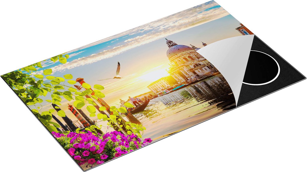 Chefcare Inductie Beschermer Kanaal in Venetië met Bloemen - 85x55 cm - Afdekplaat Inductie - Kookplaat Beschermer - Inductie Mat