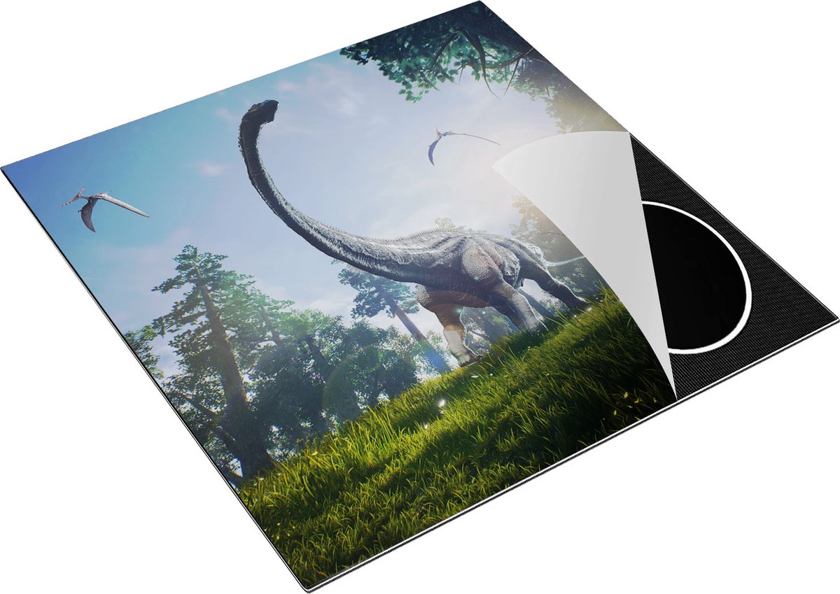 Chefcare Inductie Beschermer Diplodocus Dinosauriër in het Bos - 78x78 cm - Afdekplaat Inductie - Kookplaat Beschermer - Inductie Mat