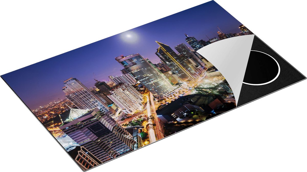 Chefcare Inductie Beschermer Makati Stad Skyline in de Nacht in Thailand - 85x55 cm - Afdekplaat Inductie - Kookplaat Beschermer - Inductie Mat