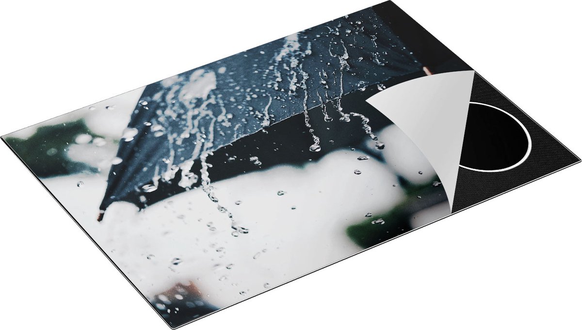 Chefcare Inductie Beschermer Zwarte Paraplu met Regen Druppels - 75x52 cm - Afdekplaat Inductie - Kookplaat Beschermer - Inductie Mat
