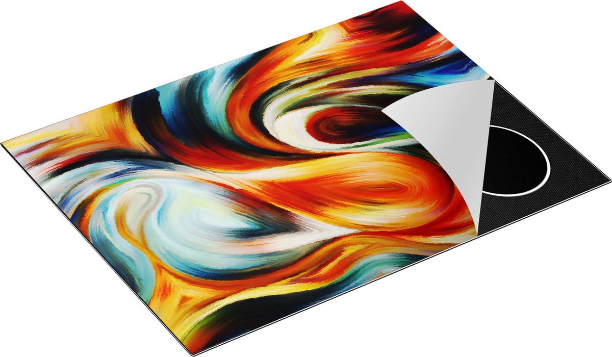 Chefcare Inductie Beschermer Abstracte Kunst van Kleurrijke Verf - 71x52 cm - Afdekplaat Inductie - Kookplaat Beschermer - Inductie Mat