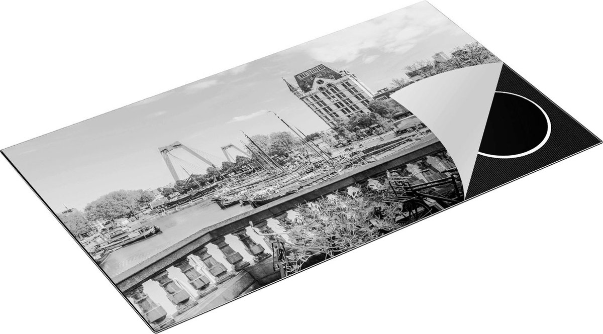 Chefcare Inductie Beschermer Kleurrijke Oude Haven in Rotterdam - Zwart Wit - 90x55 cm - Afdekplaat Inductie - Kookplaat Beschermer - Inductie Mat