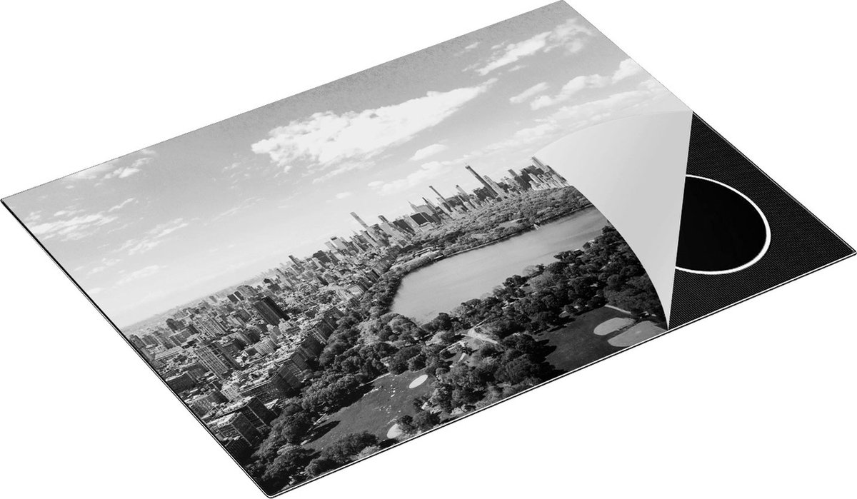 Chefcare Inductie Beschermer Central Park in New York met Wolkenkrabbers - Zwart Wit - 70x50 cm - Afdekplaat Inductie - Kookplaat Beschermer - Inductie Mat