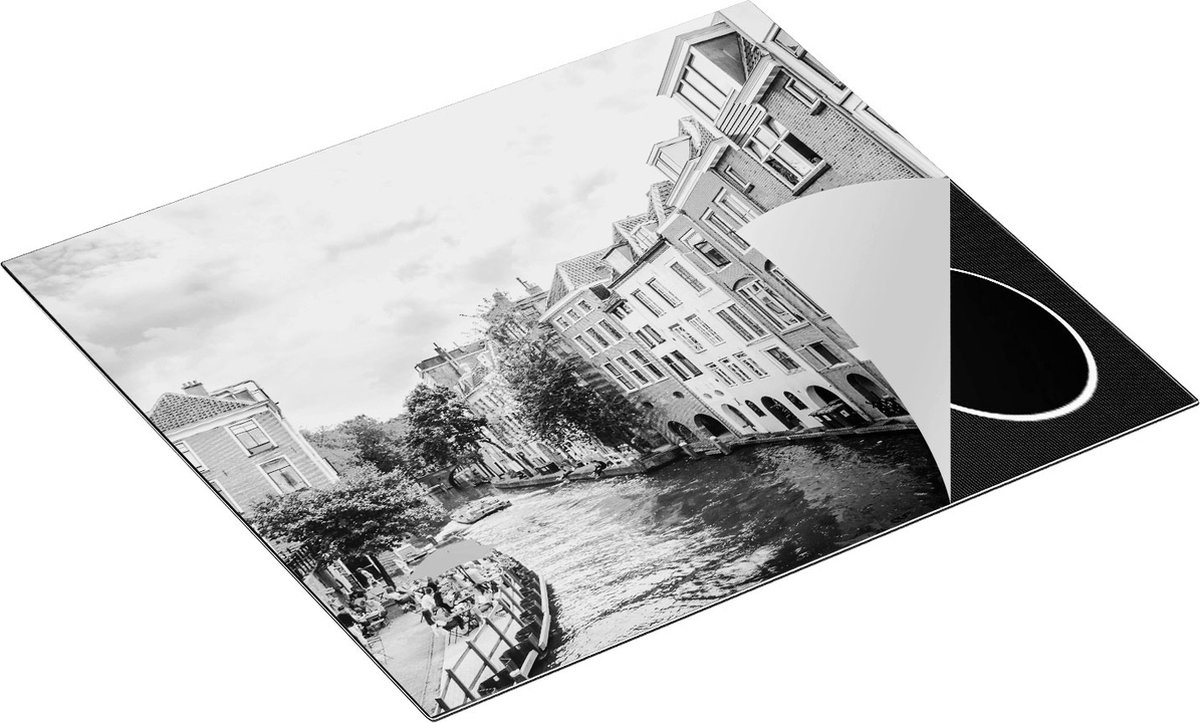 Chefcare Inductie Beschermer Huizen aan de Oudegracht in Utrecht - Zwart Wit - 58,3x51,3 cm - Afdekplaat Inductie - Kookplaat Beschermer - Inductie Mat