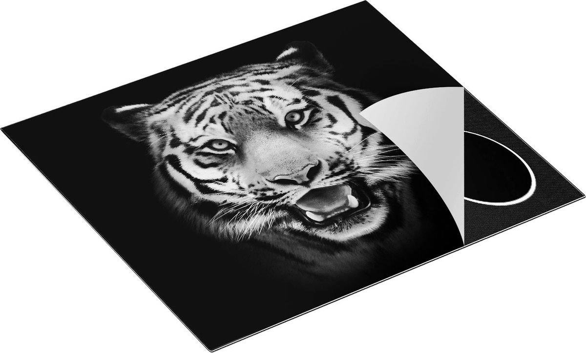 Chefcare Inductie Beschermer Tijgerkop - Tijger - Zwart Wit - 59x52 cm - Afdekplaat Inductie - Kookplaat Beschermer - Inductie Mat