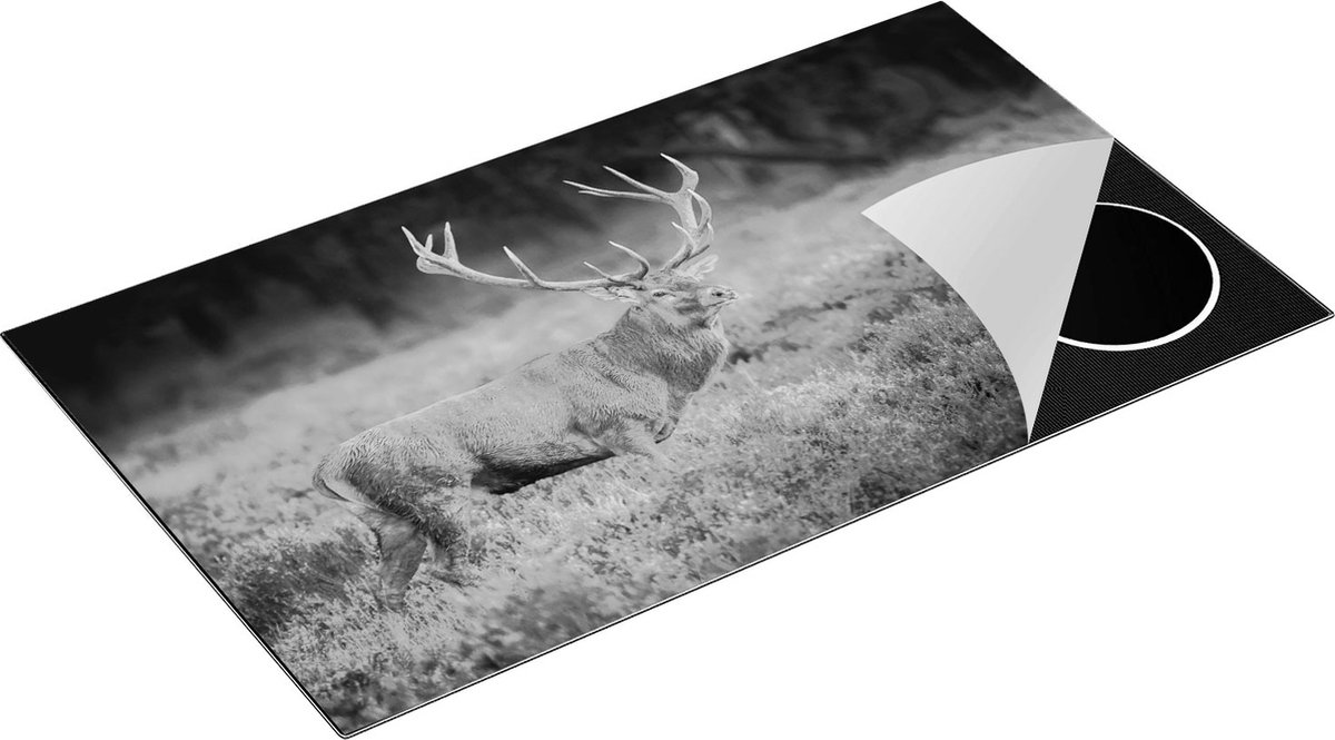 Chefcare Inductie Beschermer Hert in de Weide tijdens Zonsondergang - Zwart Wit - 91,2x52 cm - Afdekplaat Inductie - Kookplaat Beschermer - Inductie Mat
