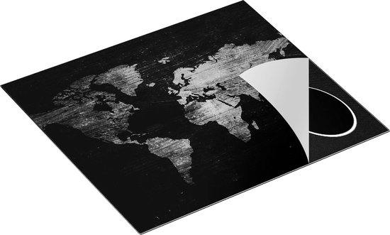 Chefcare Inductie Beschermer Gouden Wereldkaart - Zwart Wit - 59x52 cm - Afdekplaat Inductie - Kookplaat Beschermer - Inductie Mat