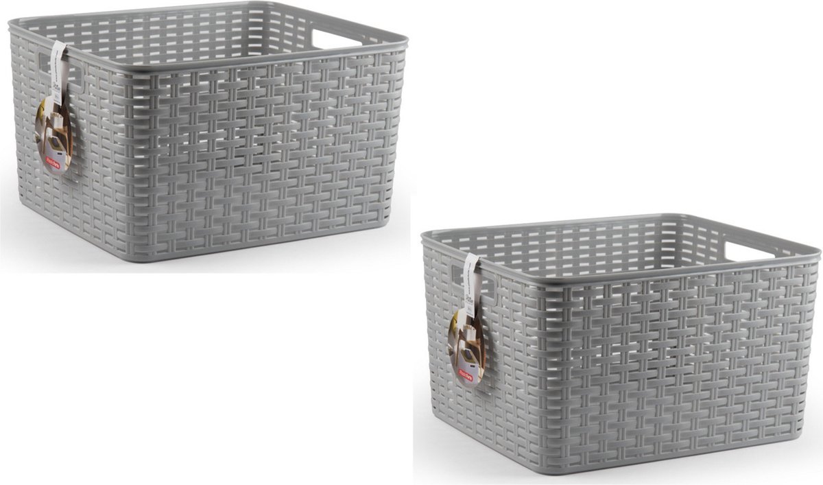 Plasticforte Opbergmand - 8x - Kastmand - rotan kunststof - zilver - 28 Liter - 34 x 40 x 23 cm