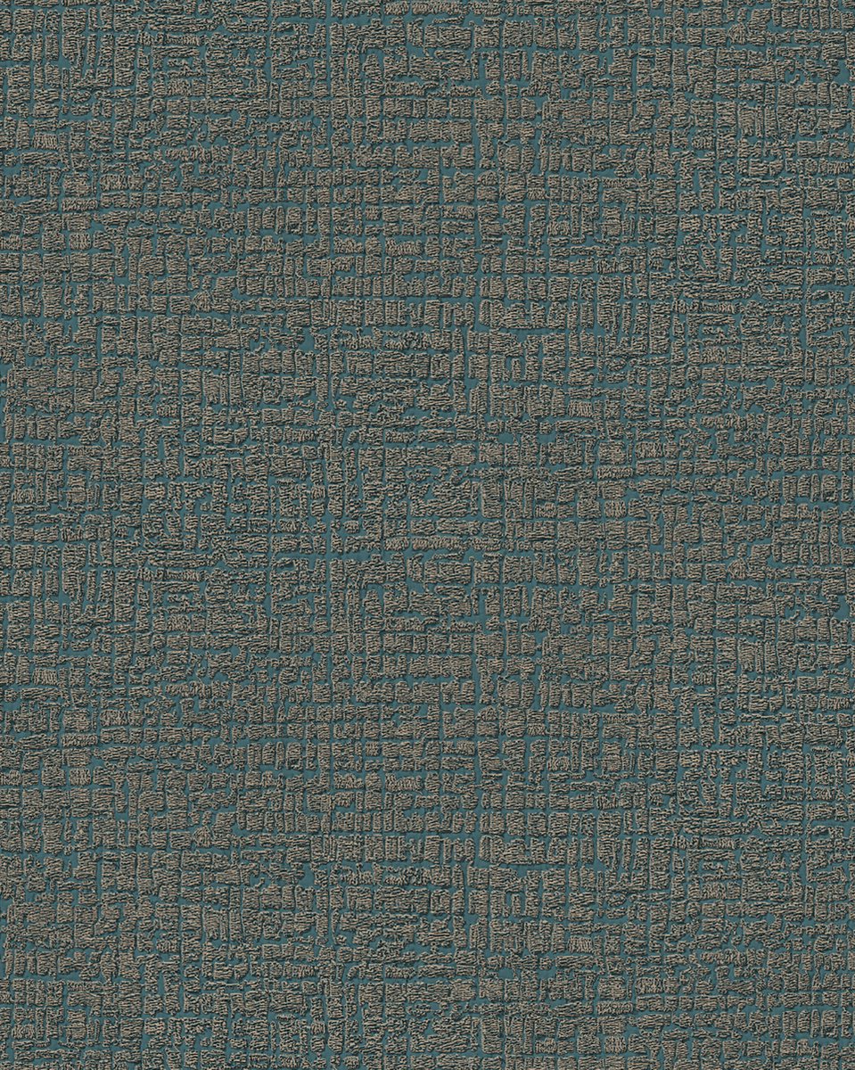 Ton sur ton behang Profhome DE120106-DI vliesbehang hardvinyl warmdruk in reliëf gestempeld tun sur ton mat blauw petrol bronzen 5,33 m2