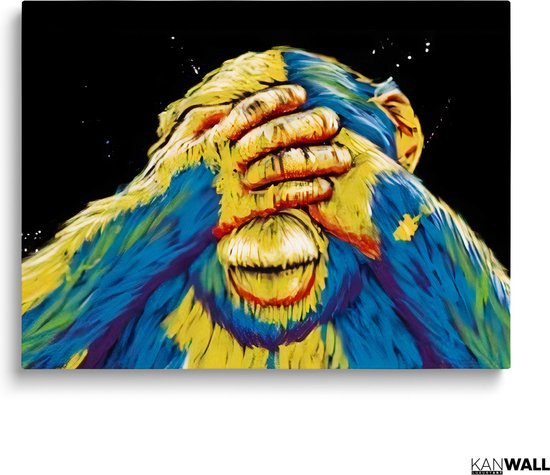 Peinture sur toile de Luxe Singe timide | 40 x 60 | Salle de séjour | Chambre à coucher | Bureau | Musique | Design | Art | Moderne | ** 4 CM D'ÉPAISSEUR ! EFFET 3D**