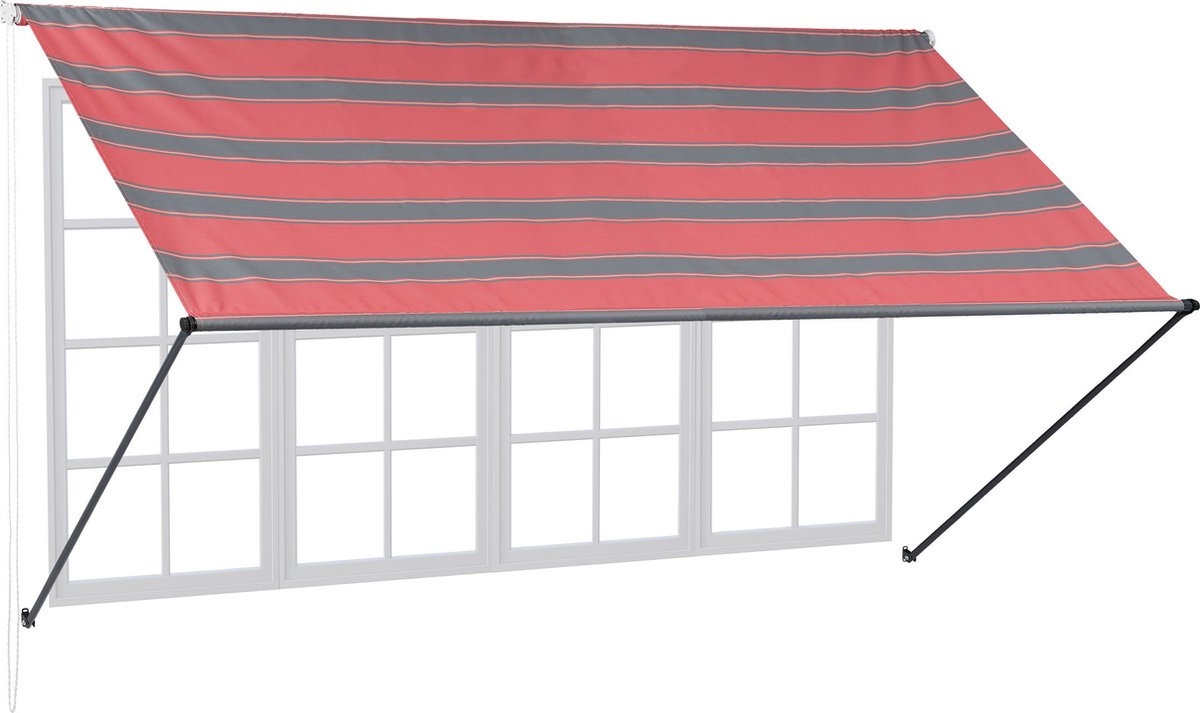 Relaxdays uitvalscherm - zonnescherm - raam of deur - zonwerend - markies - grijs-rood - 300 x 120 cm