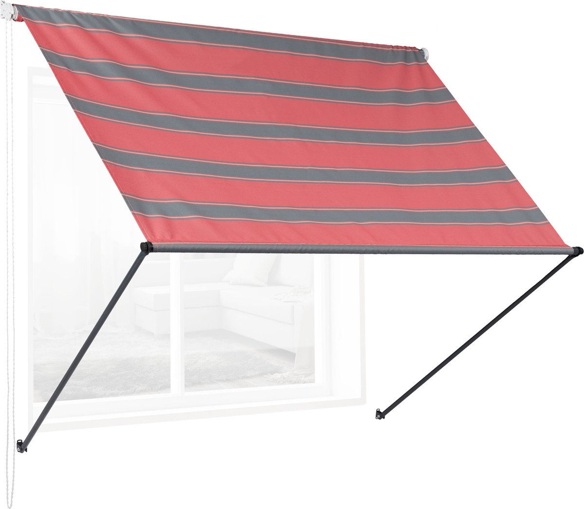 Relaxdays uitvalscherm - zonnescherm - raam of deur - zonwerend - markies - grijs-rood - 150 x 120 cm