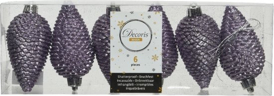 12x morceaux de pommes de pin à paillettes en plastique pendentifs de Noël bruyère lilas 8 cm