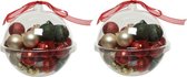 60x stuks kleine kunststof kerstballen rood/donkergroen/champagne 3 cm - glans/mat/glitter - Kerstboomversiering