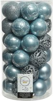 74x stuks kunststof/plastic kerstballen lichtblauw 6 cm mix - Onbreekbaar - Kerstversiering/kerstboomversiering