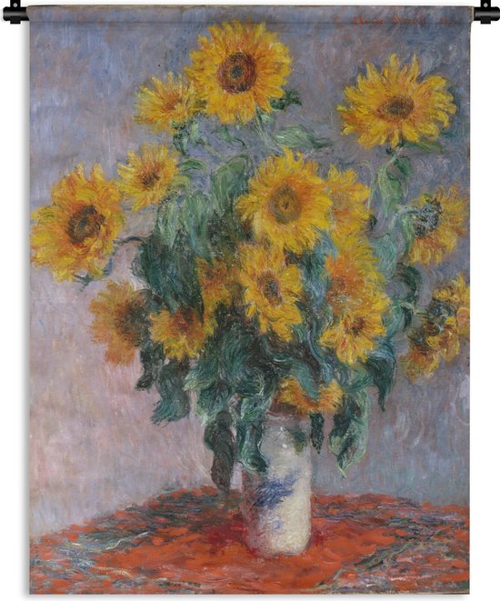 Wandkleed - Wanddoek - Boeket van zonnebloemen - Schilderij van Claude Monet - 60x80 cm - Wandtapijt