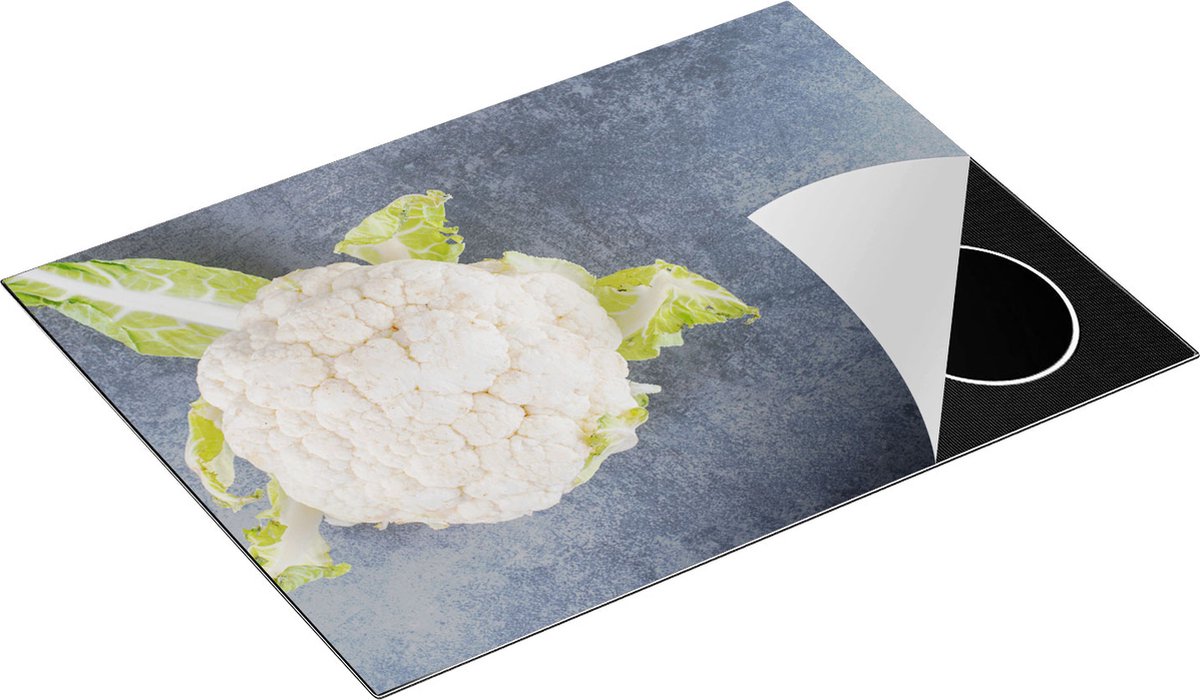 Chefcare Inductie Beschermer Bloemkool op Grijze Marmer - 70x52 cm - Afdekplaat Inductie - Kookplaat Beschermer - Inductie Mat