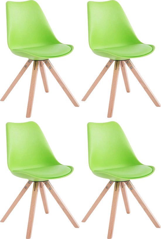 CLP Toulouse Set van 4 stoelen - Vierkant - Kunstleer groen natura