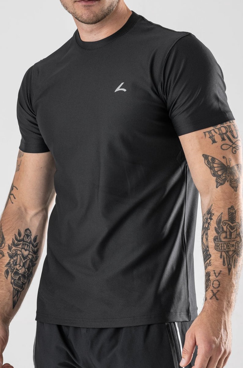 Reeva Performance Sportshirt Black Mesh - Maat XL - Sportshirt geschikt voor Fitness, Krachttraining en Crossfit