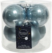 24x stuks kerstballen lichtblauw van glas 8 cm - mat en glans - Kerstversiering/boomversiering