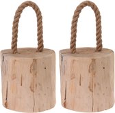 2x butées de porte en teck avec corde 19 cm - Ménage - Accessoires / fournitures pour la maison - Butées de porte / butoirs de fenêtre en bois