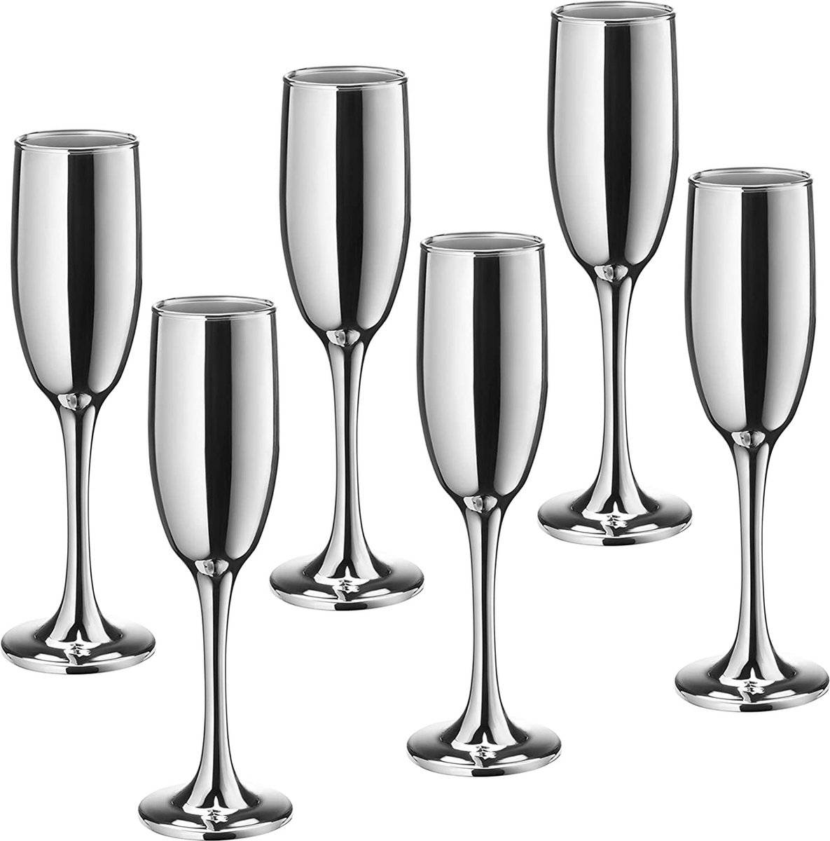 Vikko Décor - Champagne Glazen - Set van 6 Champagne Coupe - Flutes - Zilver