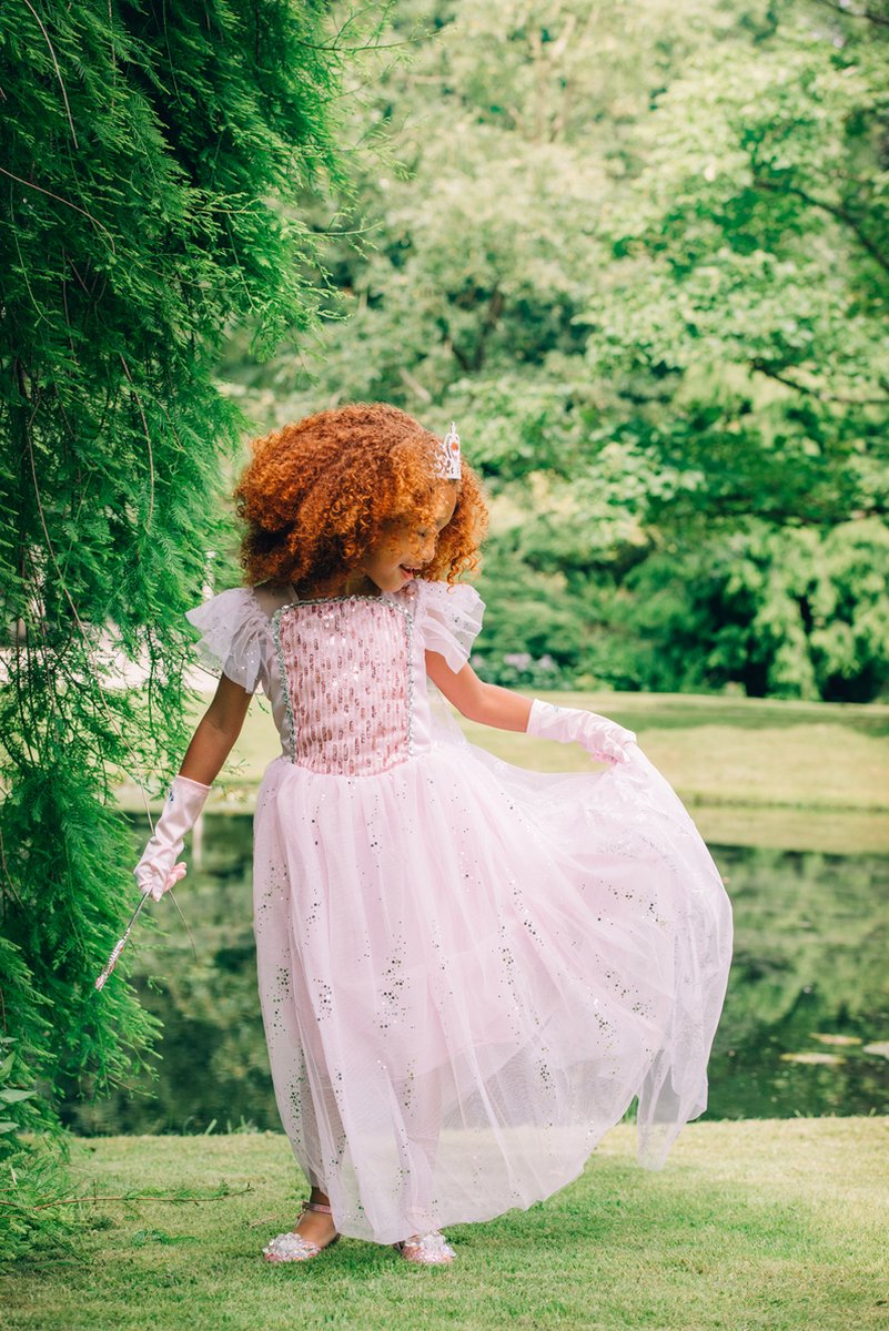 Frozen Elsa jurk - roze prinsessenjurk meisje - Het Betere Merk - Prinsessen verkleedkleding - 110/116 - Juwelenset - Prinsessenkroon - Tiara - Toverstaf - Kleed — afbeelding 2