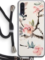 Case Company® - Hoesje met koord geschikt voor Samsung Galaxy A50 hoesje met Koord - Japanse bloemen - Telefoonhoesje met Zwart Koord - Bescherming aan alle Kanten en Over de Schermrand