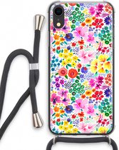 Case Company® - Hoesje met koord geschikt voor iPhone XR hoesje met Koord - Little Flowers - Telefoonhoesje met Zwart Koord - Extra Bescherming aan alle Kanten en Over de Schermrand