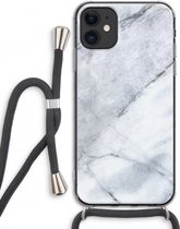 Case Company® - iPhone 11 hoesje met Koord - Witte marmer - Telefoonhoesje met Zwart Koord - Extra Bescherming aan alle Kanten en Over de Schermrand