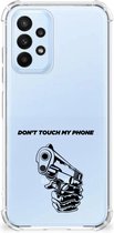 Telefoonhoesje Geschikt voor Samsung Galaxy A23 Leuk TPU Backcase met transparante rand Gun Don't Touch My Phone