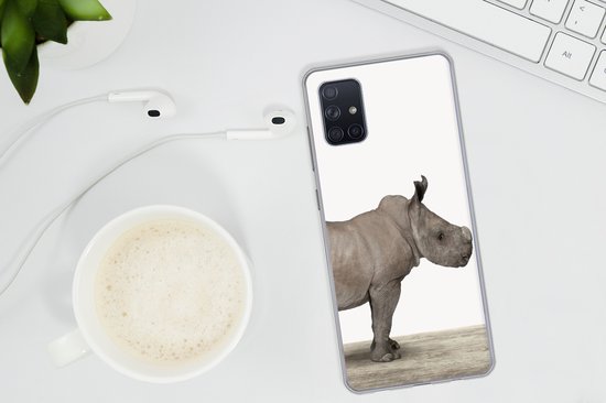 Coque Samsung Galaxy A51 - Bébé Rhinocéros - Doux - Enfants - Garçons - Filles - Kids - Coque de téléphone en Siliconen