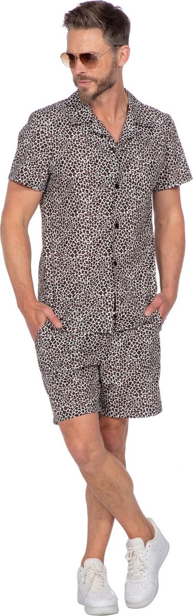 Wilbers & Wilbers - Pooier Kostuum - Mr Cheeky Panter - Man - Bruin, Zwart, Wit / Beige - Small - Carnavalskleding - Verkleedkleding
