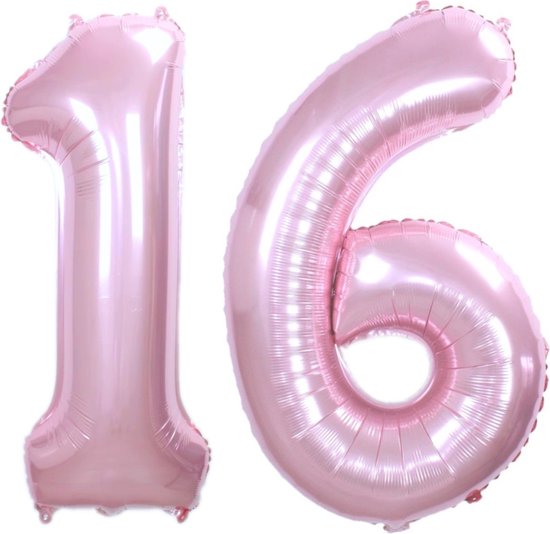 Folie Ballon Cijfer 16 Jaar Roze 70Cm Verjaardag Folieballon Met Rietje
