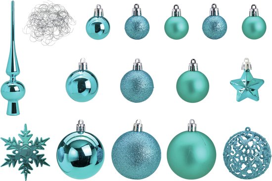 Emballage avec 110 boules de Noël en plastique / Décorations de Noël et pic turquoise - Décorations pour Décorations pour sapins de Noël de Noël / Décorations de Noël