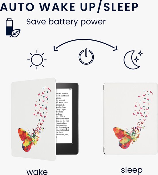 kwmobile e-reader hoesje geschikt voor Kobo Aura H2O Edition 2 hoes - E reader flip case met magnetische sluiting - Ereader cover - Zwerm Vlinders design in meerkleurig / roze / wit van Merkloos — afbeelding 3