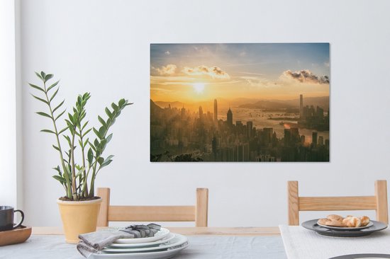 Peintures sur toile - Coucher de soleil de Hong Kong - 90x60 cm - Décoration murale