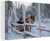 Canvas Schilderij Een rendier in het Dorp van de Kerstman in Finland - 90x60 cm - Wanddecoratie
