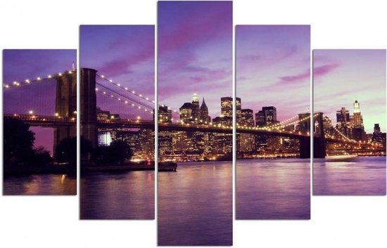 Trend24 - Canvas Schilderij - Manhattan Bij Sunset - Vijfluik - Steden - 150x100x2 cm - Paars